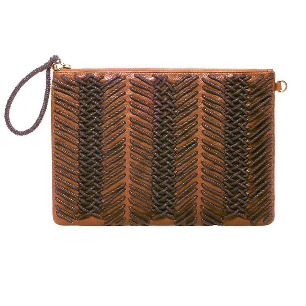 Chico's Crisscross Crossbody Leather Bag Brown and Black Cord